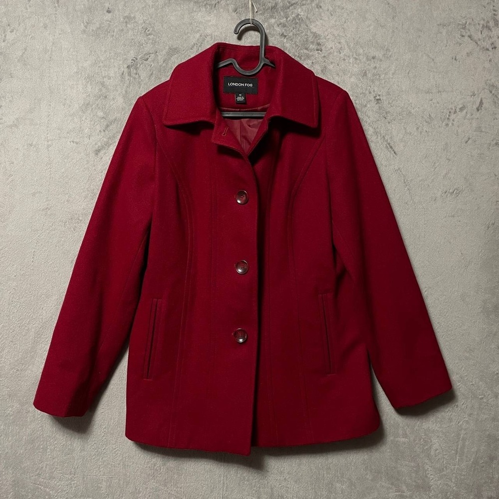 Red Wool Single Breasted Pea Coat Medium Classic Preppy